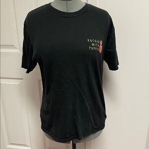 Black Tee with Rocker and Puppy Graphic
